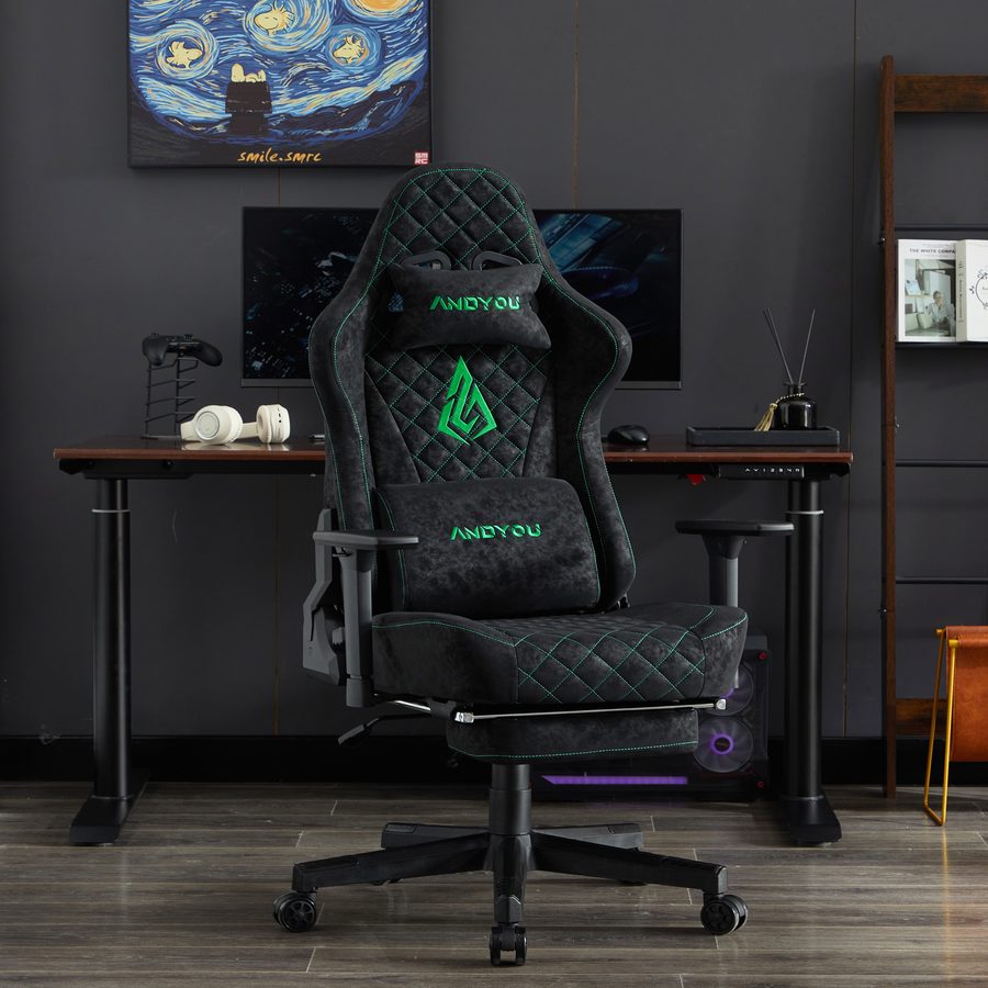 ANDYOU Vintage PU Leather Ergonomic Gaming Chair.Black