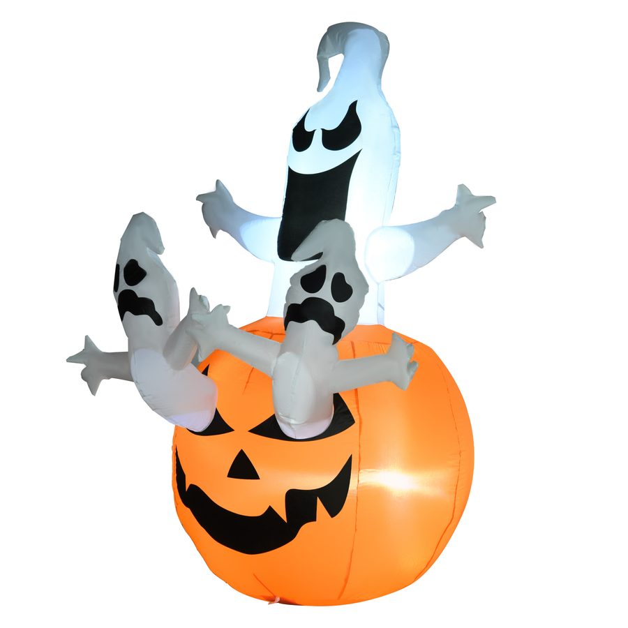 HOMCOM Aufblasbarer Kürbis Geist Halloween Deko Figur mit LED Beleuchtung, Luftfigur aus Polyester 120x120x180cm, perfekte Gruseldeko   Aosom.de