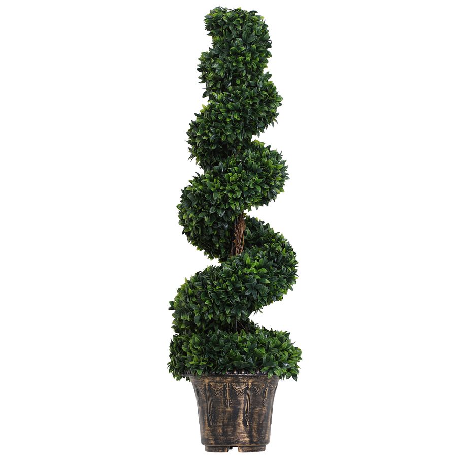 Outsunny Künstliche Spiralbuchsbaum Pflanze (Ф32cm x 120cm), Dekorativ für Innen- und Außenbereich, Grün mit Inkludiertem Blumentopf   Aosom von Outsunny