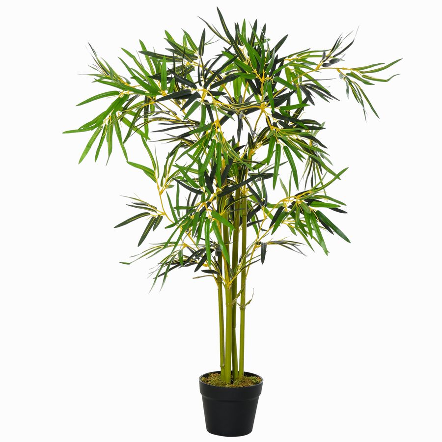 Outsunny Künstlicher Bambusbaum Künstliche Pflanze Höhe 1,2 m 552 dichte realistische Blätter Topf Inklusive Schwarz mit Grünem Moosflechtenimitat   Aosom von Outsunny