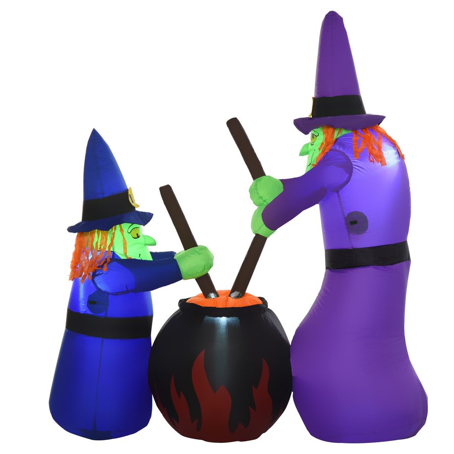 HOMCOM Aufblasbare Hexenfigur Hexenkessel Luftfigur Halloween Deko mit LED Beleuchtung 170x60x180cm aus Polyester   Aosom.de von HOMCOM