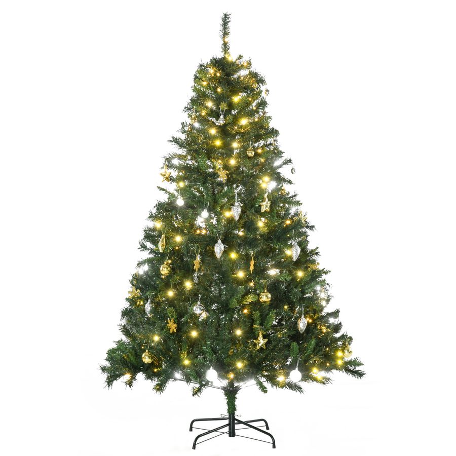 HOMCOM Weihnachtsbaum Tannenbaum mit 200 LEDs und Deko, 745 Spitzen, Ø 112 cm, Höhe 180 cm, ideal für festliche Dekoration   Aosom.de von HOMCOM