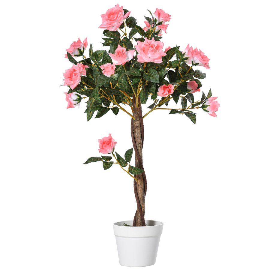 Outsunny künstliche Rosenpflanzen groß 90 cm Kunstpflanze, Plastik künstliche Pflanzen Rosenbaum im Topf, Kunstbaum wie echt für Wohnzimmer Schlafzimmer Büro moderne Dekoration Geschenk   Aosom von Outsunny