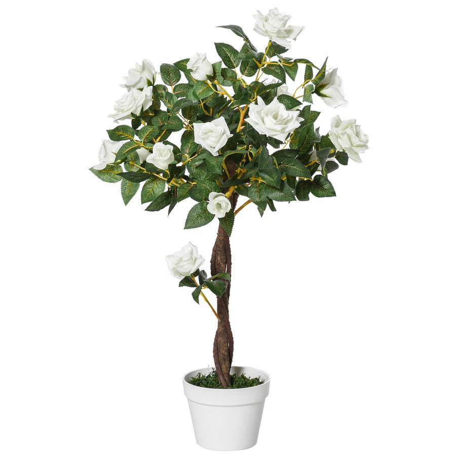Outsunny künstliche Rosenpflanzen groß 90 cm Kunstpflanze, Plastik künstliche Pflanzen Rosenbaum im Topf, Kunstbaum wie echt für Wohnzimmer Schlafzimmer Büro Garten moderne Dekoration Geschenk   Aosom von Outsunny