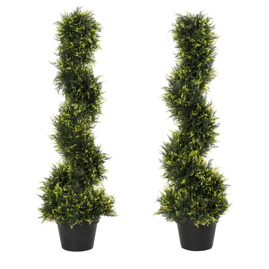 Outsunny 2er Set künstliche Zedernbaum groß 90 cm Kunstpflanze, Plastik künstliche Pflanzen Zeder im Topf, Spiralpflanze wie echt für Wohnzimmer Schlafzimmer Büro Garten moderne Dekoration   Aosom von Outsunny