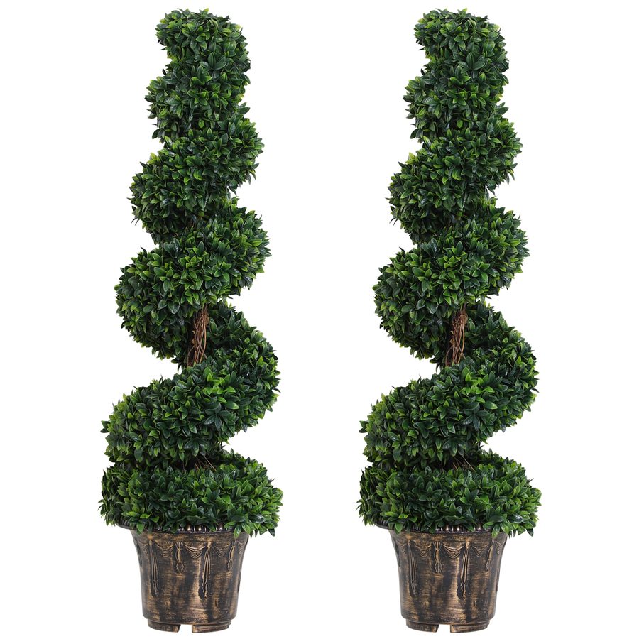 Outsunny Set 2 künstliche Spiral-Buchsbaum-Pflanzen 120cm, künstliche Pflanzen für Innen- und Außen mit Topf, Deko-Pflanze für Zuhause, Büro, Wohnzimmer, Garten, Grün   Aosom von Outsunny