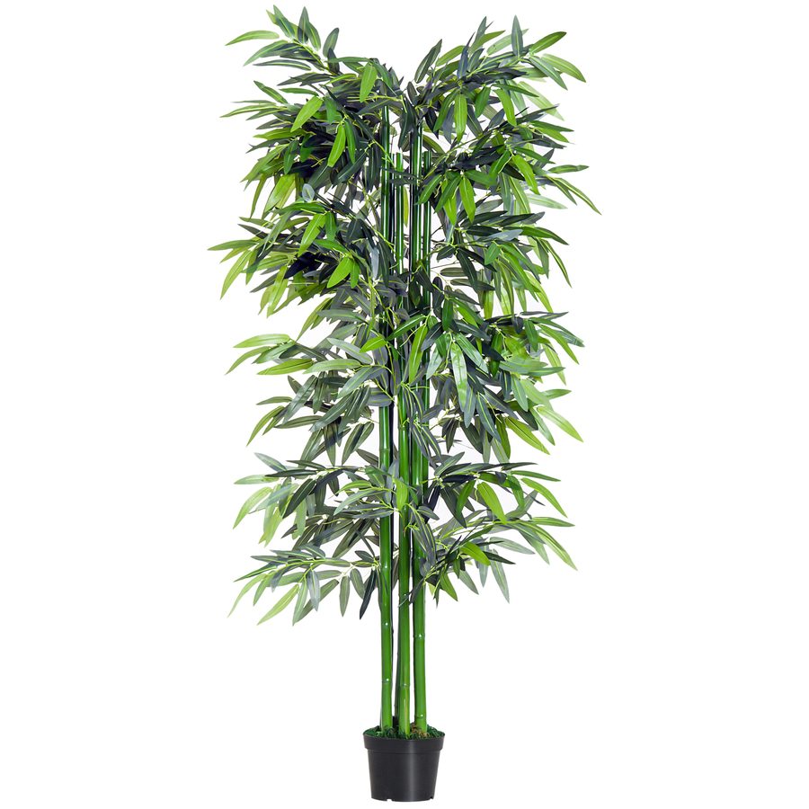 Outsunny Künstliche Pflanze 180 cm Kunstbambusbaum mit Übertopf, täuschend echt, pflegeleicht, ideal für Wohnräume   Aosom.de von Outsunny