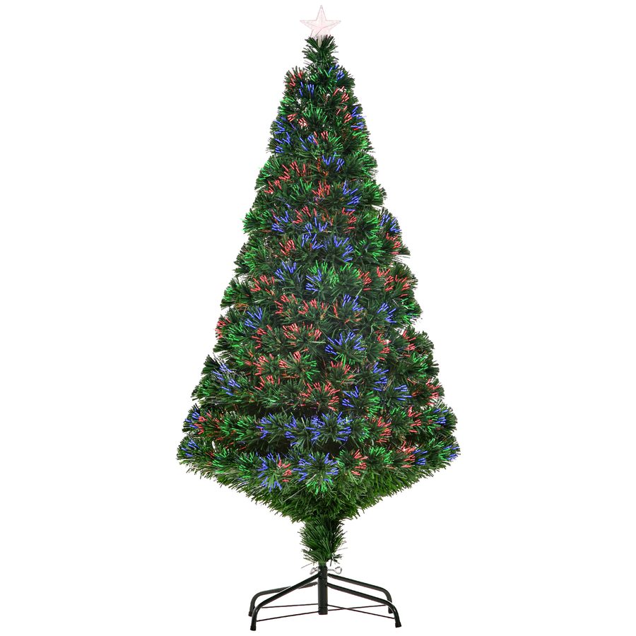 HOMCOM Weihnachtsbaum künstlicher Christbaum 150 cm mit LED Lichtfaser Farbwechsler und Metallständer, grüner Tannenbaum für festliche Dekoration   Aosom.de von HOMCOM