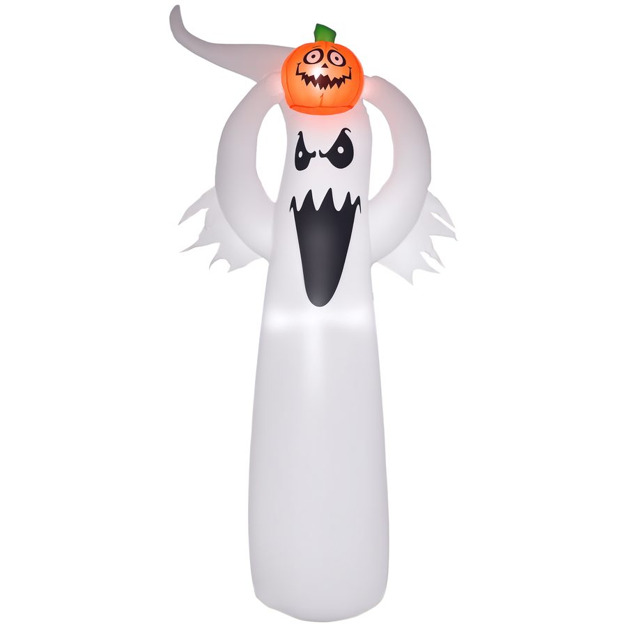 HOMCOM Halloween aufblasbares Gespenst 1,8 m mit LEDs, weiße und orange Dekoration aus Polyester 80 x 40 x 180 cm für gruselige Festlichkeiten   Aosom.de von HOMCOM