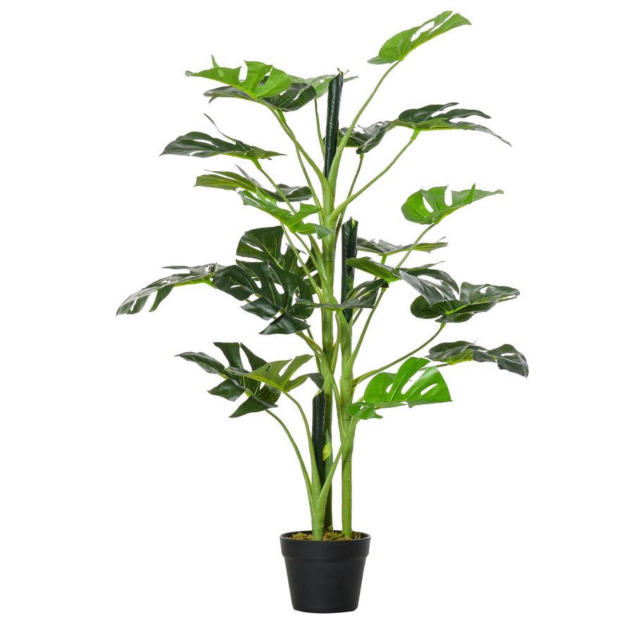Outsunny Künstliche Monstera Pflanze künstlicher Baum mit 21 Blättern im Zementtopf, für drinnen oder draußen, Maße Ø16 x 100H cm   Aosom von Outsunny