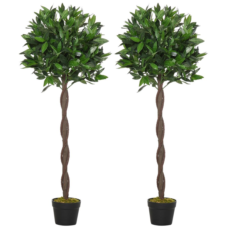 Outsunny 2er-Set Künstlicher Lorbeerbaum, 120 cm Kunstpflanzen im Zementtopf, Zimmerpflanze, künstliche Pflanzen für Indoor, Outdoor, Dekopflanzen, Grün   Aosom von Outsunny
