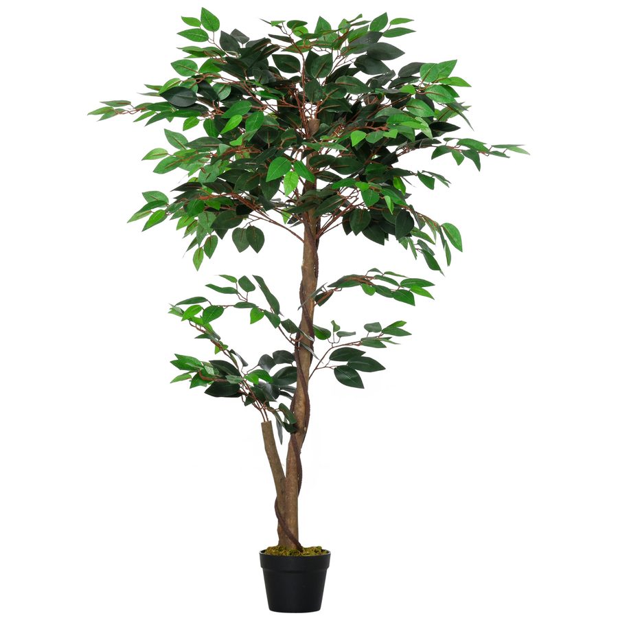 Outsunny Künstlicher Baum Künstliche Pflanze Ficus Höhe 1,2 m Stamm Äste Ranken Moosblätter Großer Realismus Topf inklusive   Aosom von Outsunny
