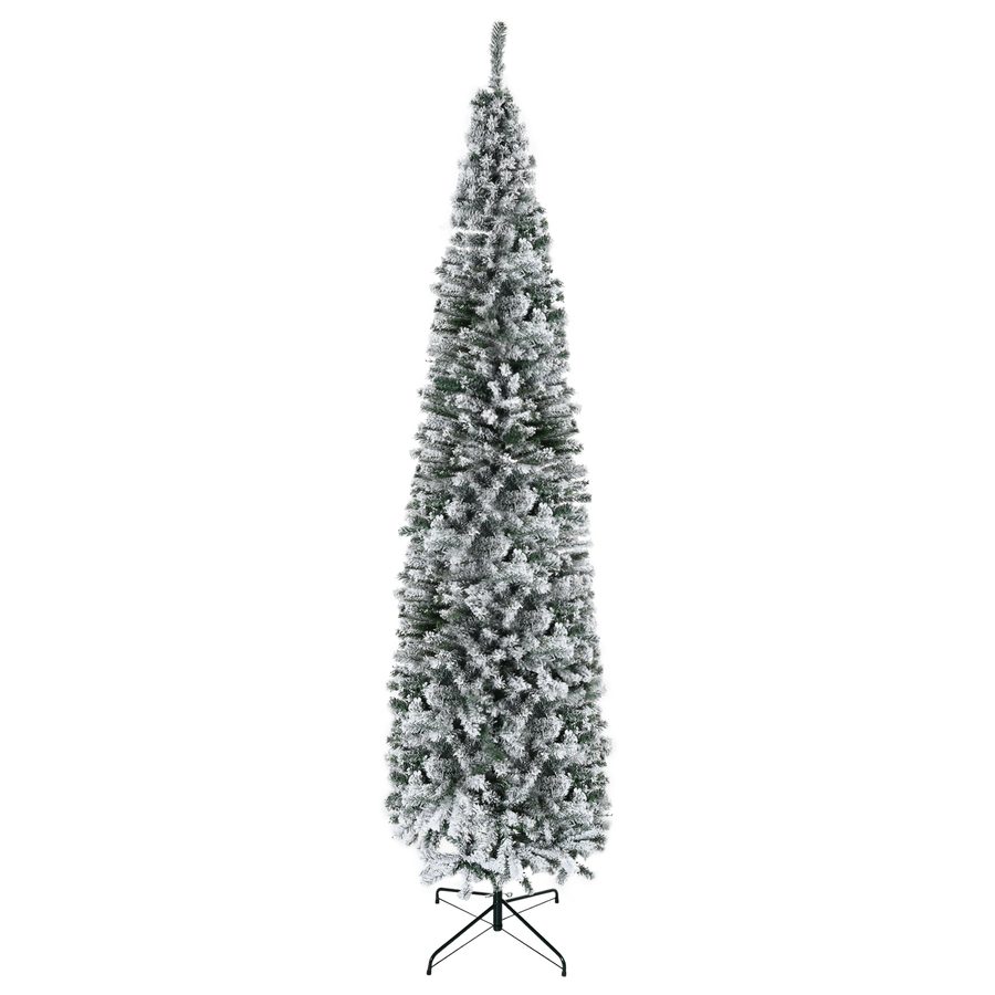 HOMCOM Schlanker Weihnachtsbaum 270 cm künstlicher verschneiter Weihnachtsbaum mit 1014 Zweigen und Metallfuß Weihnachtsbaum für Wohnzimmer Grün und Weiß   Aosom von HOMCOM