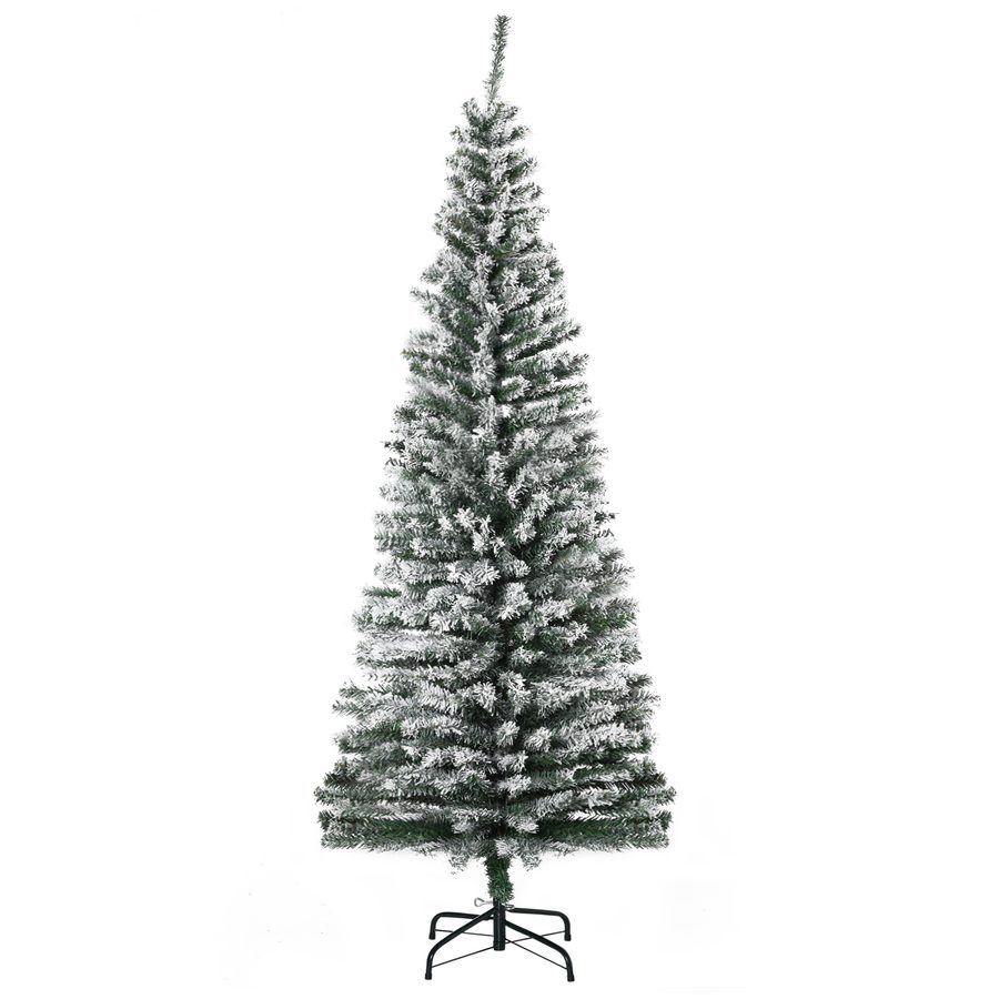HOMCOM Künstlicher Weihnachtsbaum 180 cm Bleistift Kiefernbaum mit Schnee, 738 Spitzen Beflockter Christbaum Weihnachtsdeko inkl. Metallständer für drinnen   Aosom von HOMCOM