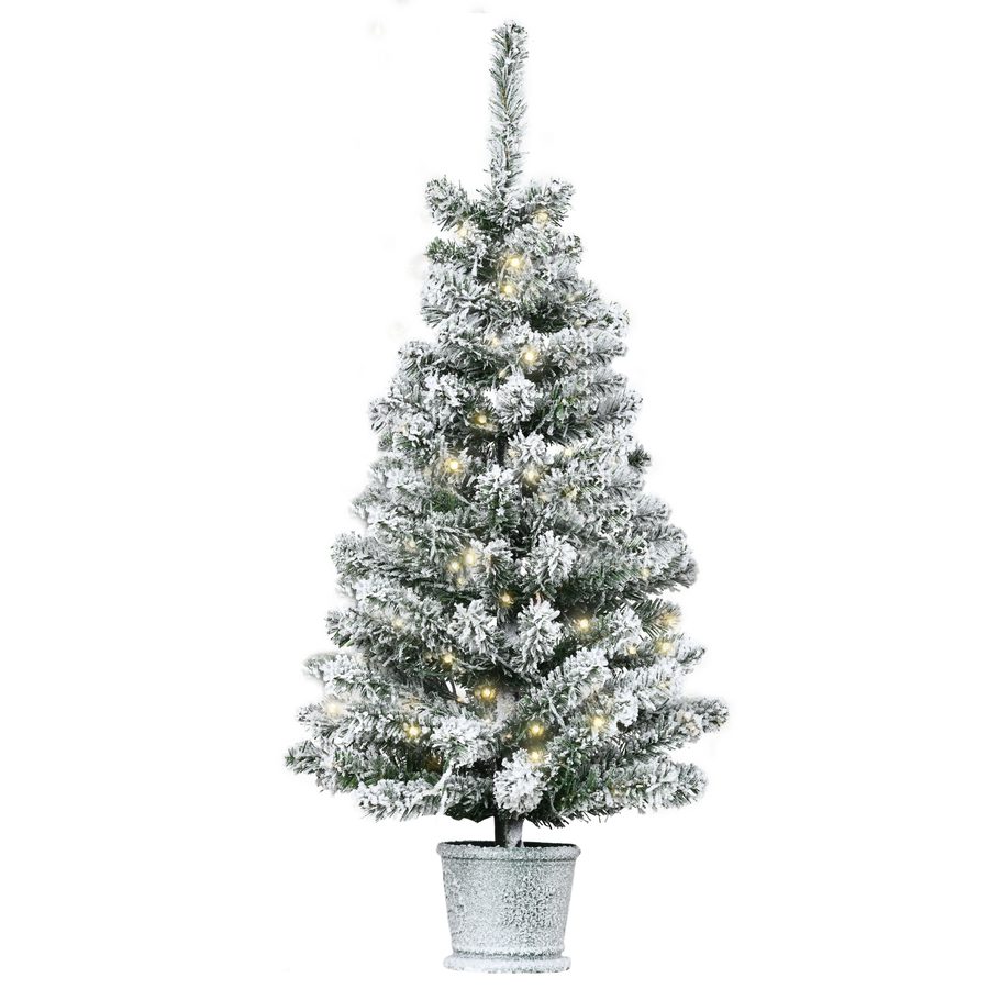 HOMCOM Künstlicher Weihnachtsbaum mit LED-Leuchten, 90 cm Christbaum mit 116 Spitzen, Kunstschnee, Blumentöpfe, für Weihnachten Deko, Grün+Weiß   Aosom von HOMCOM