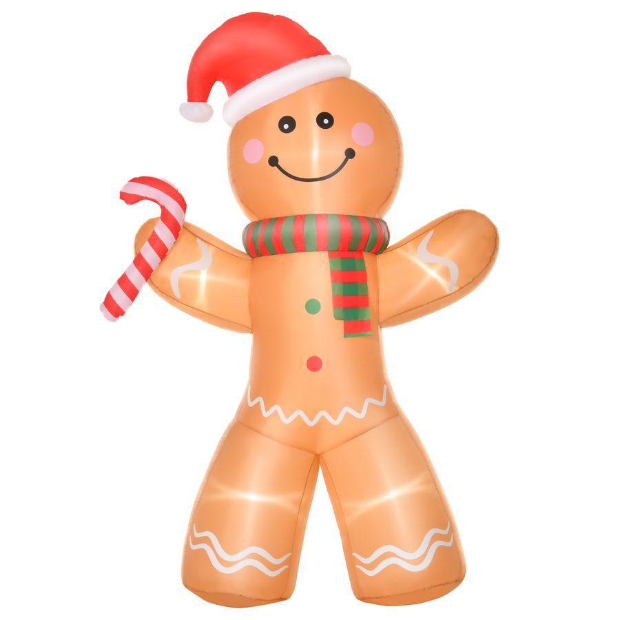 HOMCOM aufblasbarer Lebkuchenmann Weihnachtsdekoration 170 x 65 x 240 cm mit Lichtern, automatisches Aufblasen wetterfest Polyester Gelb   Aosom.de von HOMCOM