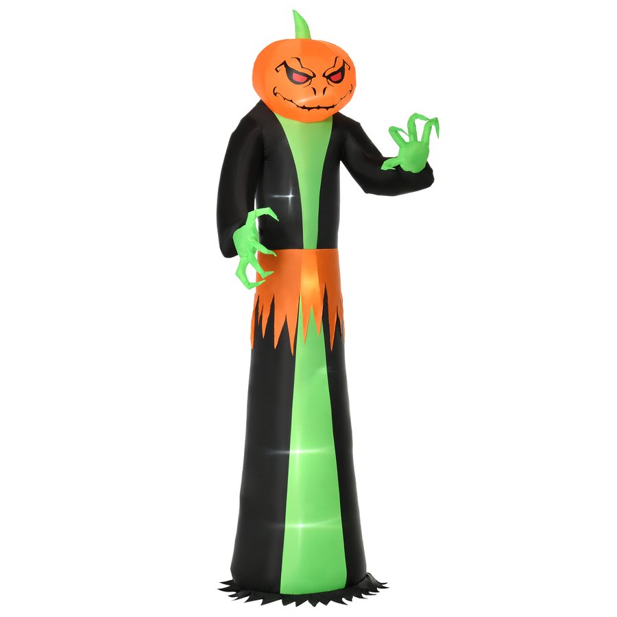 HOMCOM Aufblasbarer Kürbis Halloween Dekoration selbstaufblasend mit LED Gespenst 100 x 96 x 270 cm in Grün und Schwarz   Aosom.de von HOMCOM