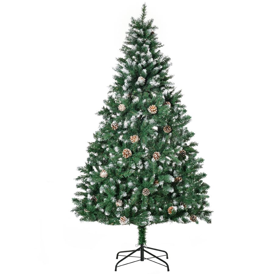 HHOMCOM Künstlicher Weihnachtsbaum 180 cm Kieferbaum künstlich mit 59 Zapfen, Schnee, 1111 Spitzen Christbaum Weihnachtsdeko inkl. Metallständer für drinnen   Aosom von HOMCOM