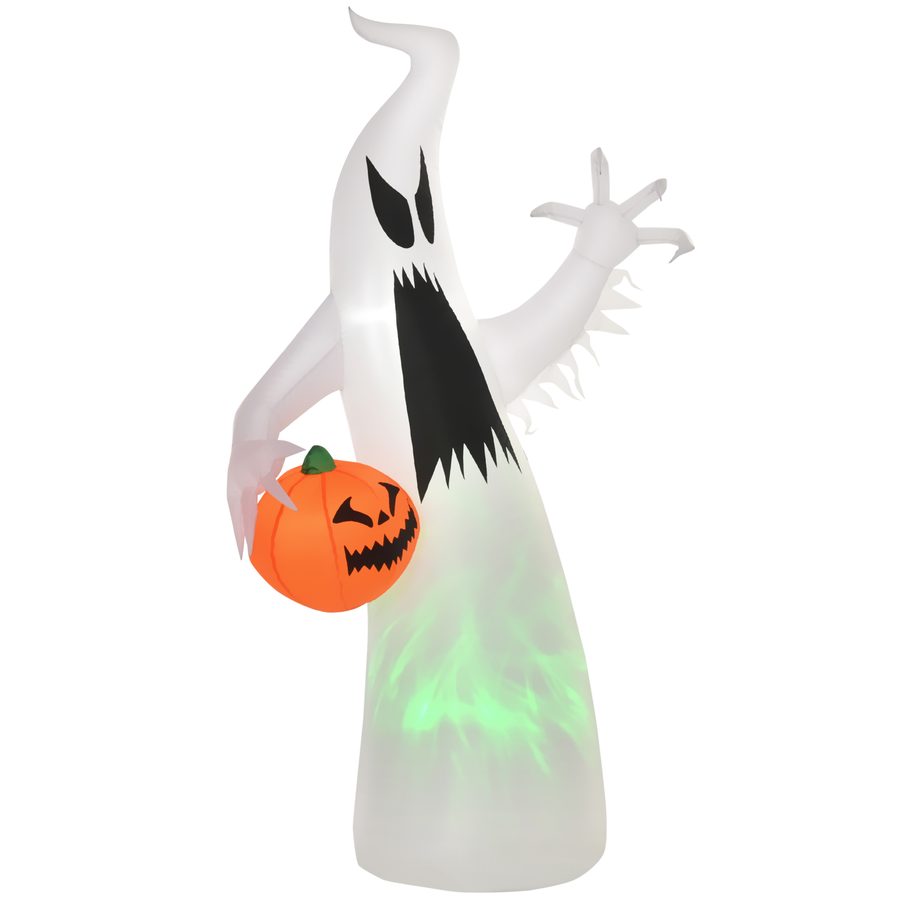 HOMCOM Selbst aufblasbares Spuk Gespenst LED Halloween Dekoration 95 x 45 x 180 cm, Polyester in Weiß für gruselige Festlichkeiten   Aosom.de von HOMCOM