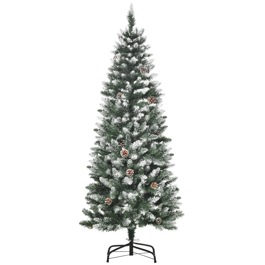 HOMCOM Künstlicher Weihnachtsbaum, 150 cm Christbaum mit Kunstschnee 464 Astspitzen faltbar Standfuß, für Weihnachtsfest, Indoor, Grün+Weiß   Aosom von HOMCOM