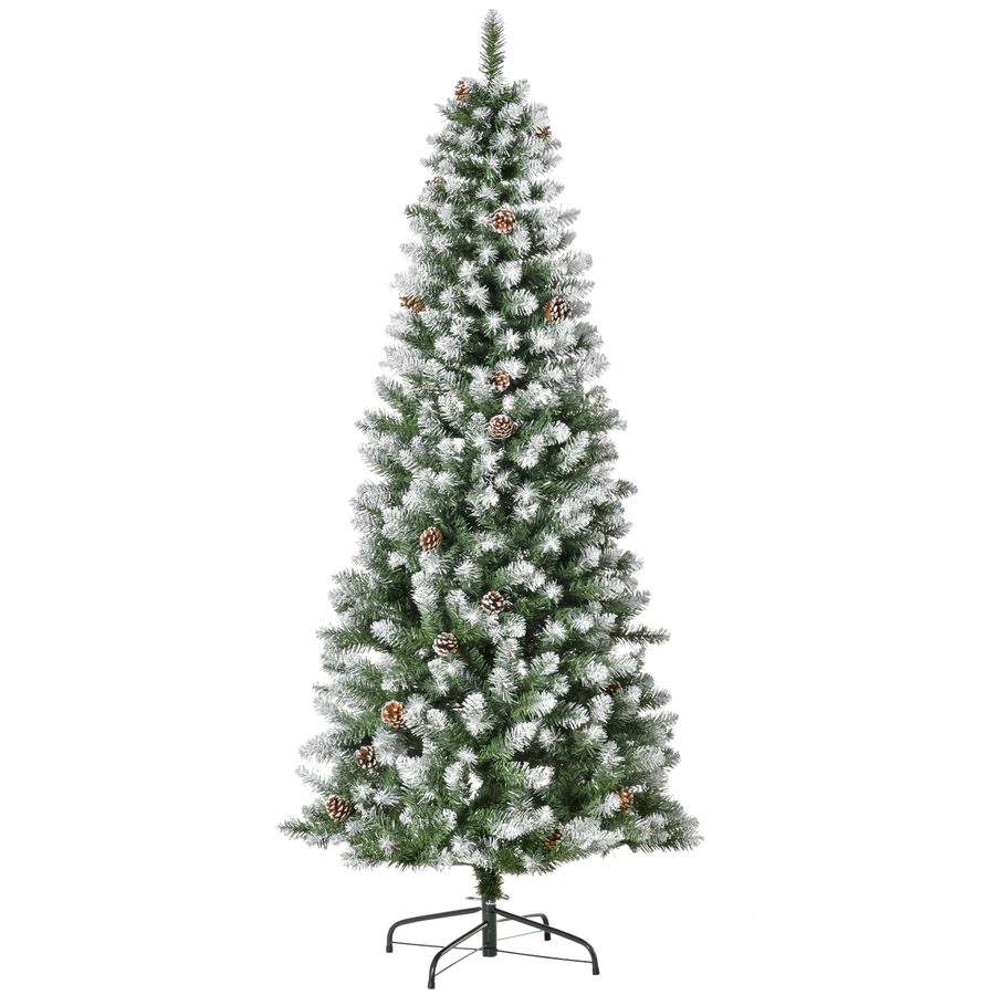 HOMCOM Künstlicher Weihnachtsbaum, 180 cm Christbaum mit Kunstschnee 630 Astspitzen faltbar Standfuß, für Weihnachtsfest, Indoor, Grün+Weiß   Aosom von HOMCOM