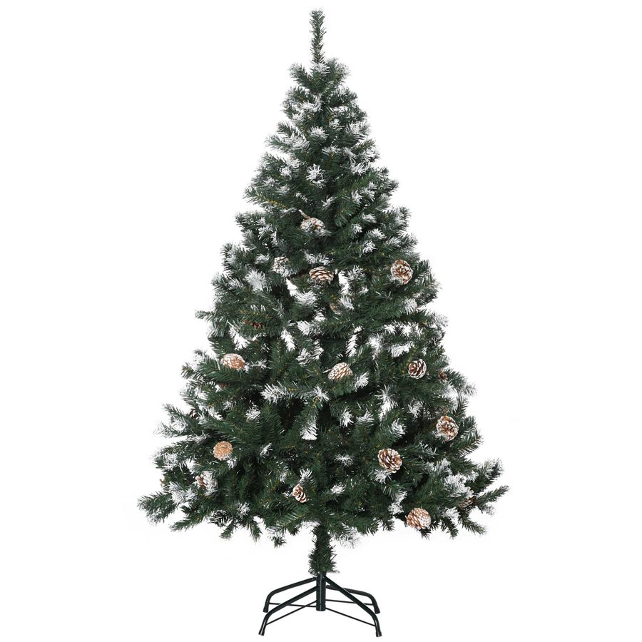 HOMCOM Künstlicher Weihnachtsbaum, 150 cm Christbaum mit Kunstschnee 676 Astspitzen faltbar Standfuß, für Weihnachtsfest, Indoor, Grün+Weiß   Aosom von HOMCOM
