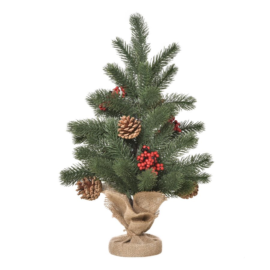HOMCOM Weihnachtsbaum 50 cm Kunsttanne mit 55 Zweigen, 4 roten Beeren & 4 Tannenzapfen, stabiler Sockel aus PE & Zement, Ø28 x 50 cm   Aosom.de von HOMCOM