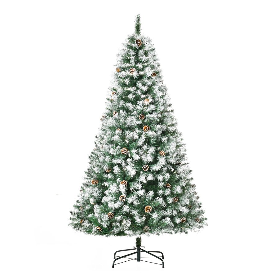 HOMCOM Künstlicher Weihnachtsbaum, 180 cm Christbaum mit Kunstschnee 800 Astspitzen faltbar Standfuß, für Weihnachtsfest, Indoor, Grün+Weiß   Aosom von HOMCOM