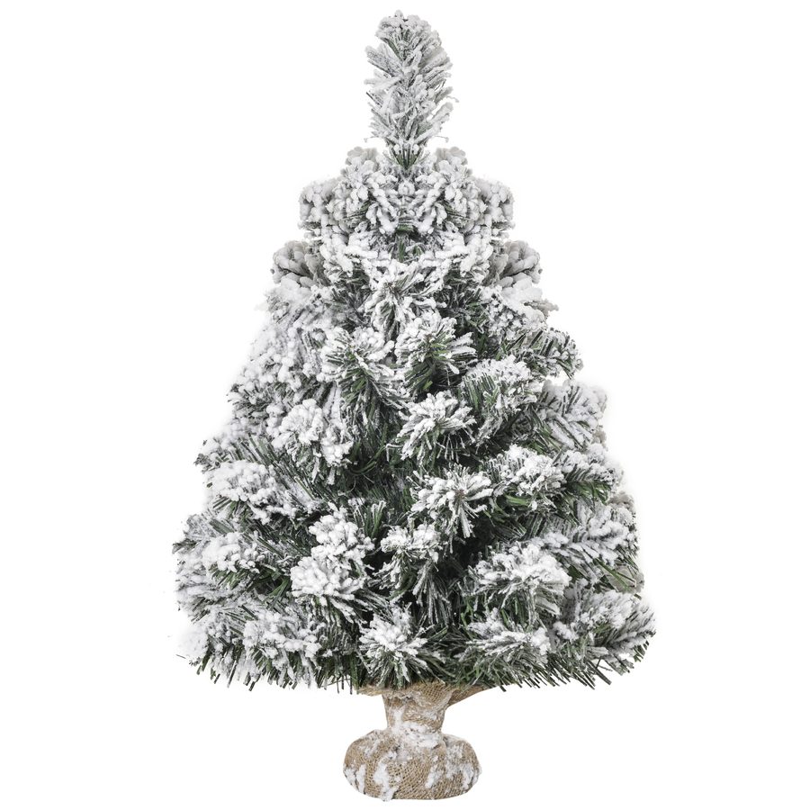 HOMCOM Mini Künstlicher Weihnachtsbaum 60 cm Tannenbaum künstlich mit Schnee, 67 Spitzen Zementbasis Christbaum Weihnachtsdeko für drinnen Büro Wohnzimmer   Aosom von HOMCOM