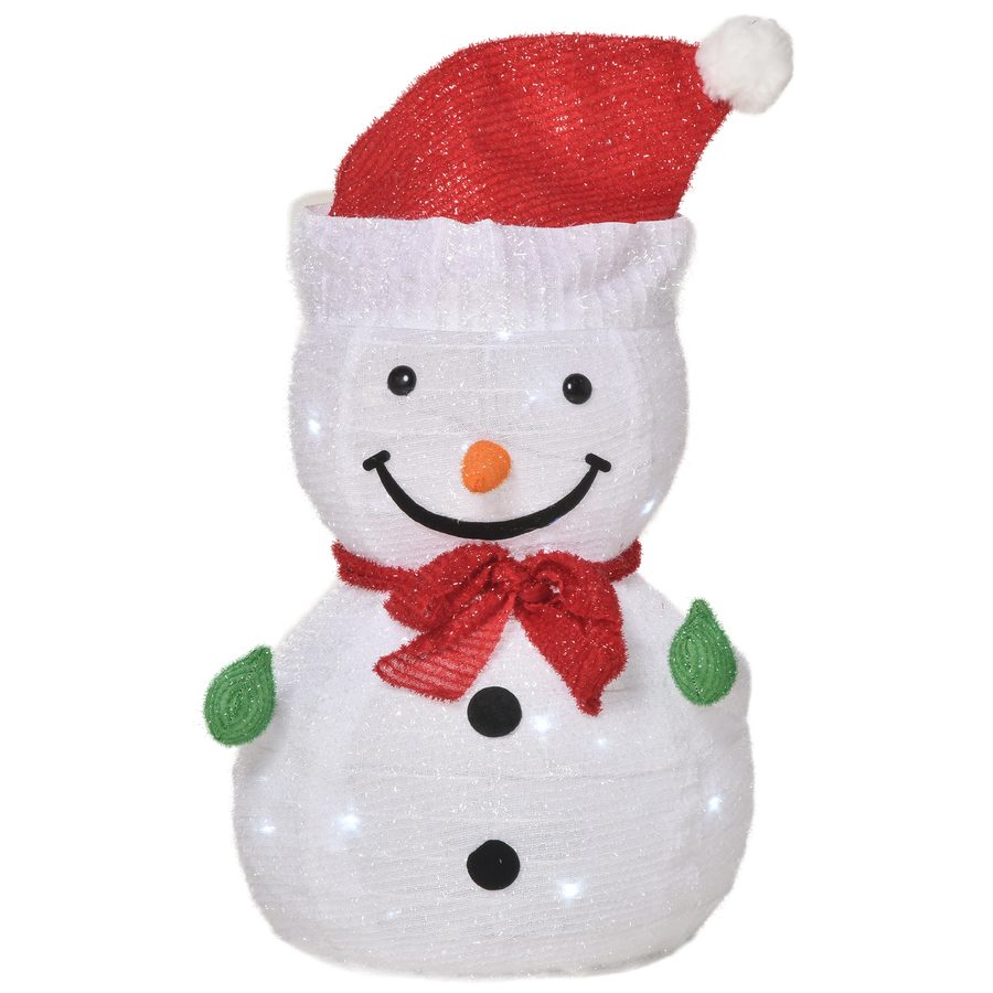 Outsunny Weihnachtsdekoration Schneemann mit LED-Lichtern, faltbar & wetterfest, Garten Hof Dekoration, Polyester, Ø30 x 51 cm, Grün Rot Weiß   Aosom.de von Outsunny