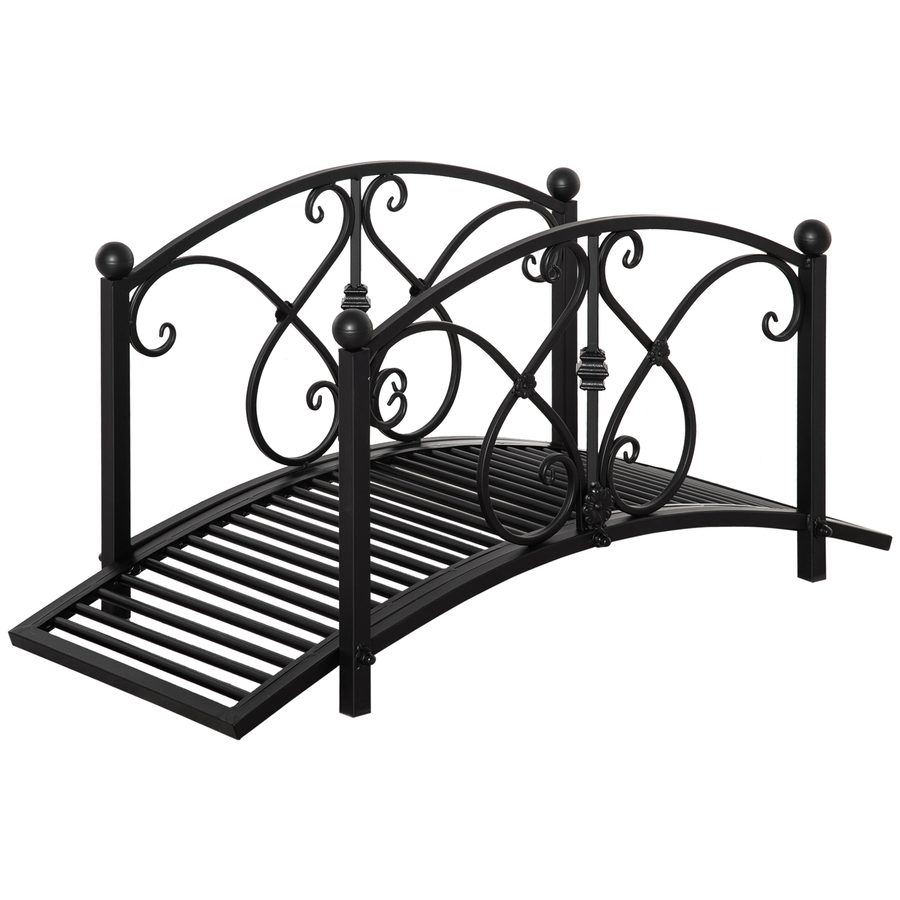 Outsunny Gartenbrücke, Teichbrücke mit Sicherheitsgeländer, Zierbrücke bis 100 kg belastbar, Dekobrücke, Brücke für Garten Park Hinterhof 102 x 48 x 49 cm Schwarz   Aosom von Outsunny