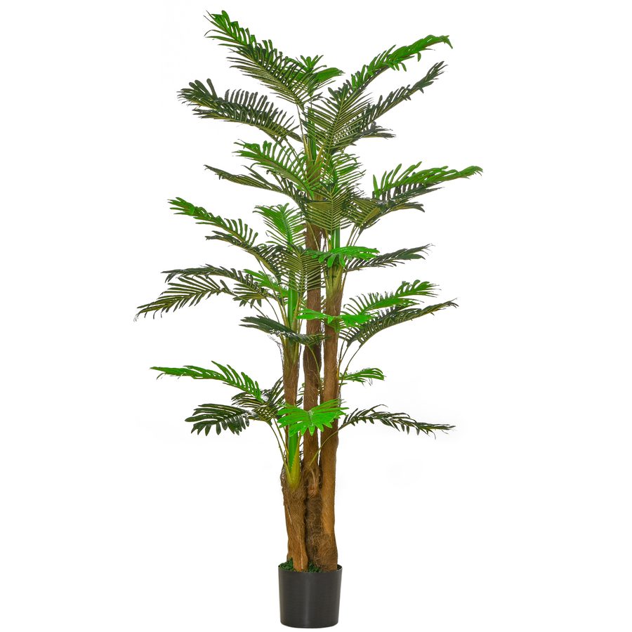 Outsunny Künstlicher Palmenbaum H.1,85 m Künstlicher Baum Stämme Äste Moosblätter Sehr realistisch Topf inklusive   Aosom von HOMCOM