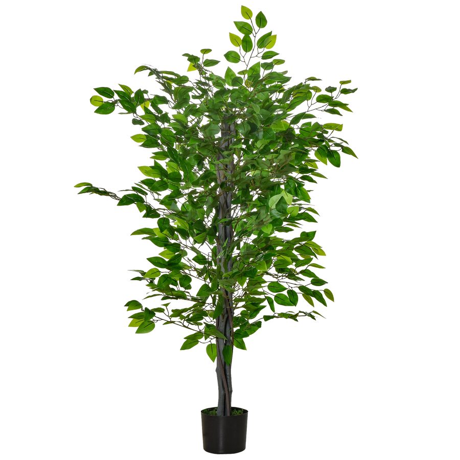 HOMCOM Künstlicher Ficusbaum groß 135 cm Kunstpflanze, Plastik Künstliche Pflanzen Ficus im Topf, Kunstbaum wie echt mit Zement, Kunstgras für Wohnzimmer Schlafzimmer Büro Garten   Aosom von HOMCOM