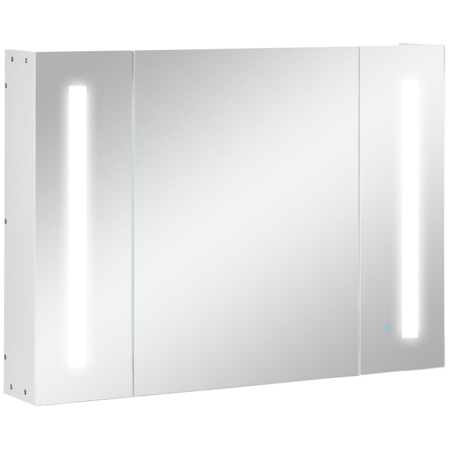 kleakin Badschrank Hängeschrank Badezimmer Spiegelschrank mit 3 Spiegeltüren LED-Lichter 12W mit Memory-Funktion Touch-Schalter Weiß 90 x 15 x 65 cm   Aosom von Kleankin