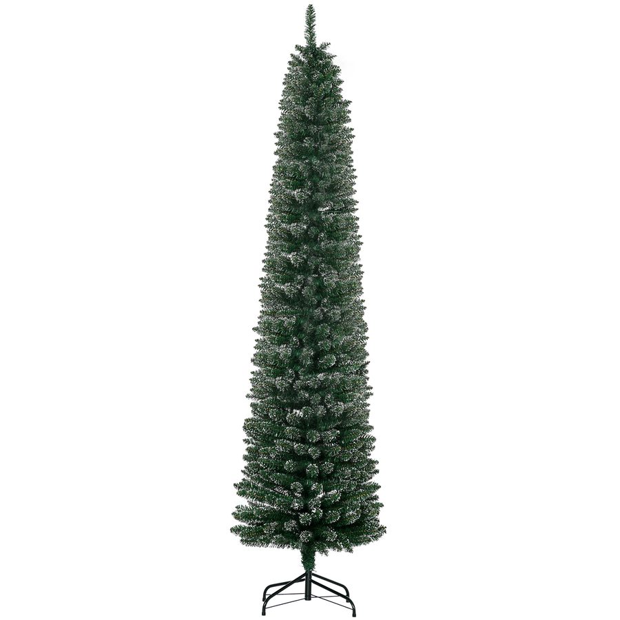 HOMCOM Slim-Weihnachtsbaum mit 624 Zweigen, verschneiter künstlicher Baum, hoch und schlank, abnehmbare und klappbare Basis, Ø56x225cm, Grün   Aosom von HOMCOM