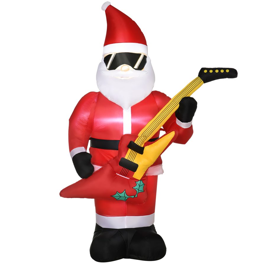 Outsunny Aufblasbarer Weihnachtsmann 215 cm mit E-Gitarre LED Weihnachtsbeleuchtung selbstaufblasend wasserdicht für festliche Dekoration   Aosom.de von Outsunny