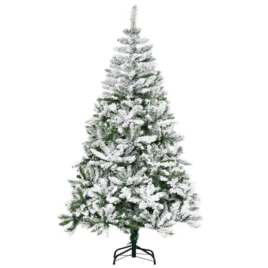 HOMCOM Künstlicher Weihnachtsbaum 180 cm mit Kunstschnee 750 Astspitzen klappbar Standfuß für Weihnachtsfest Indoor grün und weiß   Aosom.de von HOMCOM