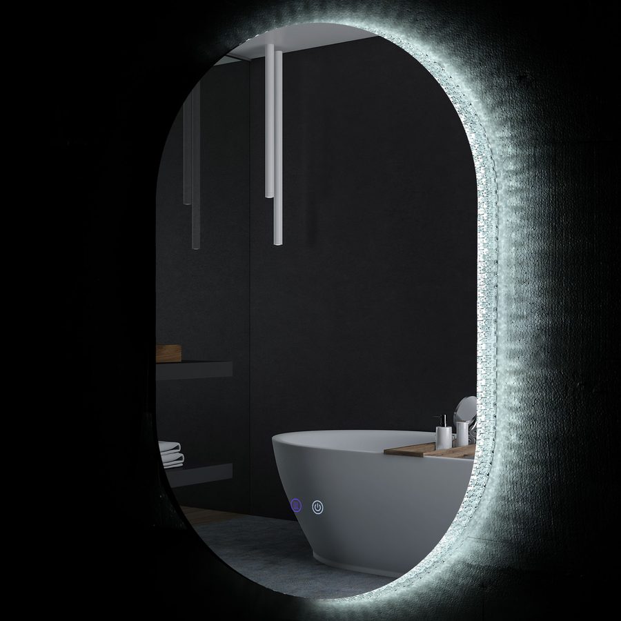 Kleankin Wandspiegel für Badezimmer, ovale LED-Badezimmer-Spiegel 80 x 50 cm - Anti-Beschlag, einstellbare Farben, Helligkeit, berührungsempfindlicher Schalter, Acryl-Dekoration   Aosom von Kleankin