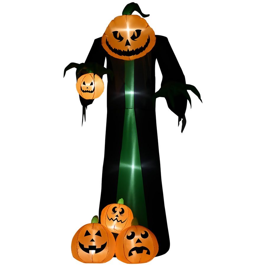 HOMCOM 240 cm Aufblasbar Kürbisgeist, Halloween Horror Deko mit LED Beleuchtung, Halloween-Dekoration, Wasserdichte Luftfigur, Polyester, für Indoor, Outdoor   Aosom von HOMCOM