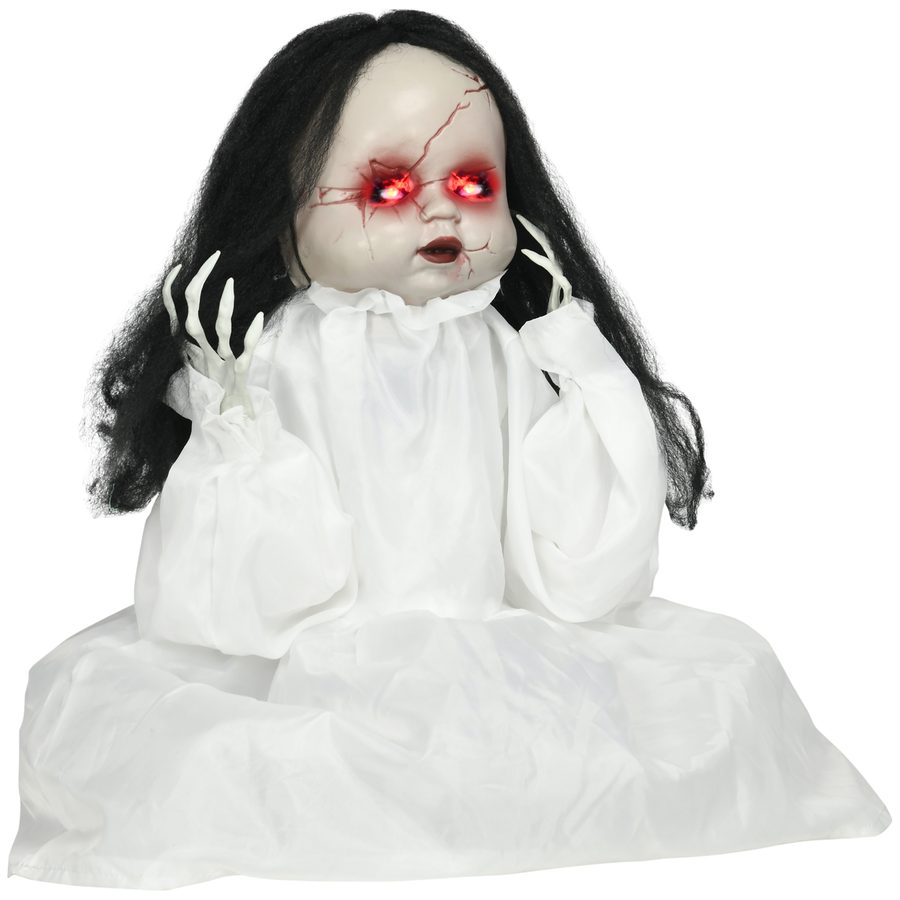 HOMCOM Halloween Dekoration 60cm Mörderpuppe mit Rote Augen, Soundfunktion, Springende Horrorpuppe, Halloween Puppe mit Geräusch-, Bewegungssensor   Aosom von HOMCOM
