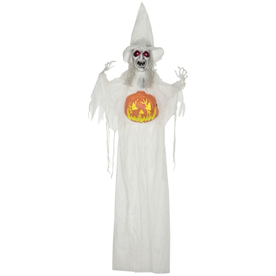 HOMCOM 183cm Halloween Dekoration mit Kürbiskopf, Halloween-Geist mit LED-Lichter, Horror-Geräusche, biegbaren Arme, Skelett, Garten Dekofigur in Lebensgröße für Diele   Aosom von HOMCOM