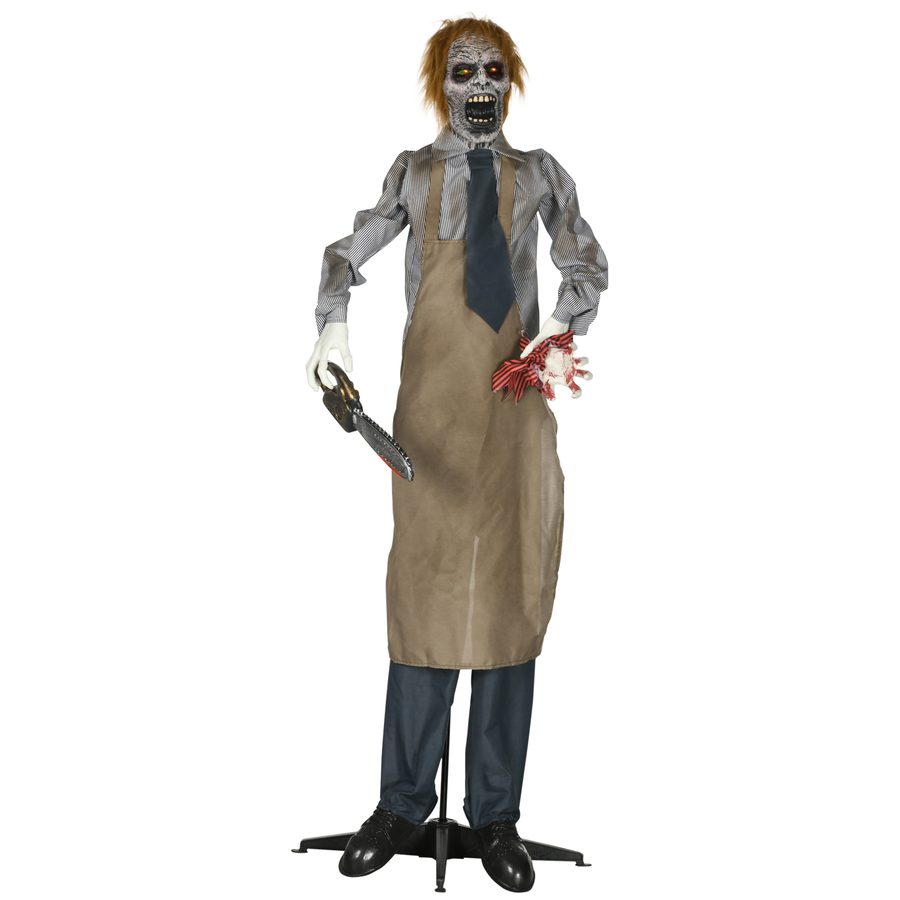 HOMCOM Halloween Dekoration 170cm Kettensägenmörder mit beweglichem Körper, Augenglühen, Garten Deko mit verstellbarem Arm für Indoor, Outdoor   Aosom von HOMCOM