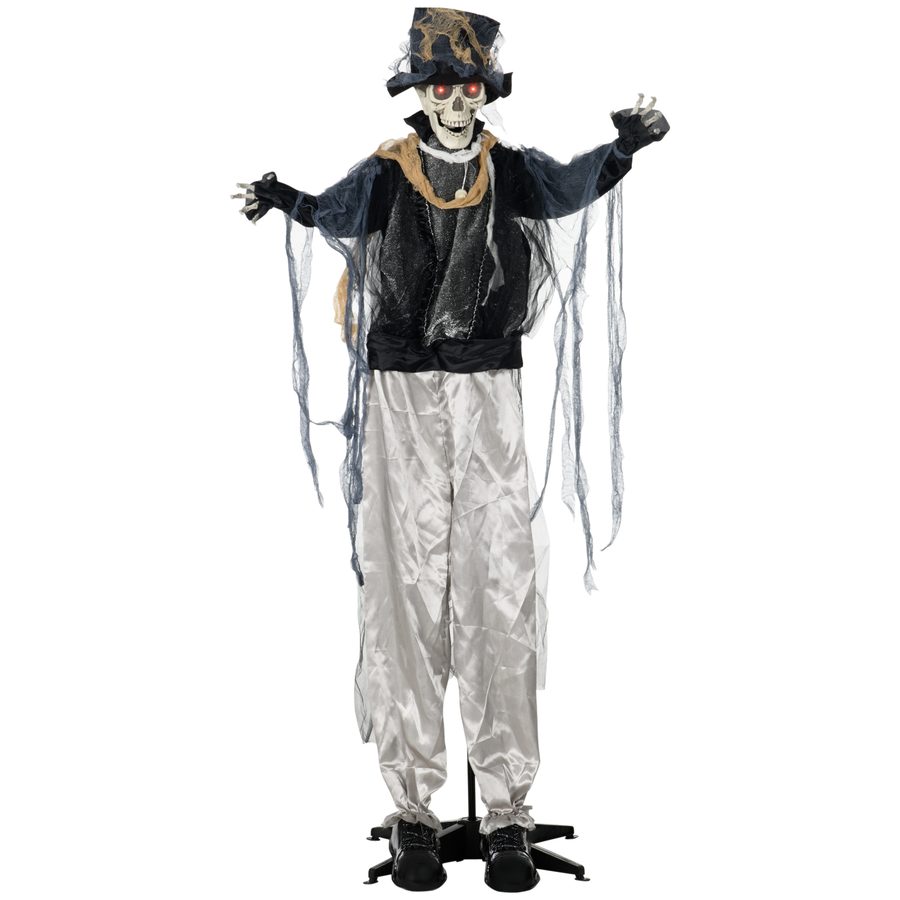 HOMCOM Halloween Dekoration 100cm Skelett Bräutigam mit Horrorgeräuschen, leuchtenden Augen, Garten Deko mit Spezialeffekten, verstellbare Arme für Indoor & Outdoor   Aosom.de von HOMCOM