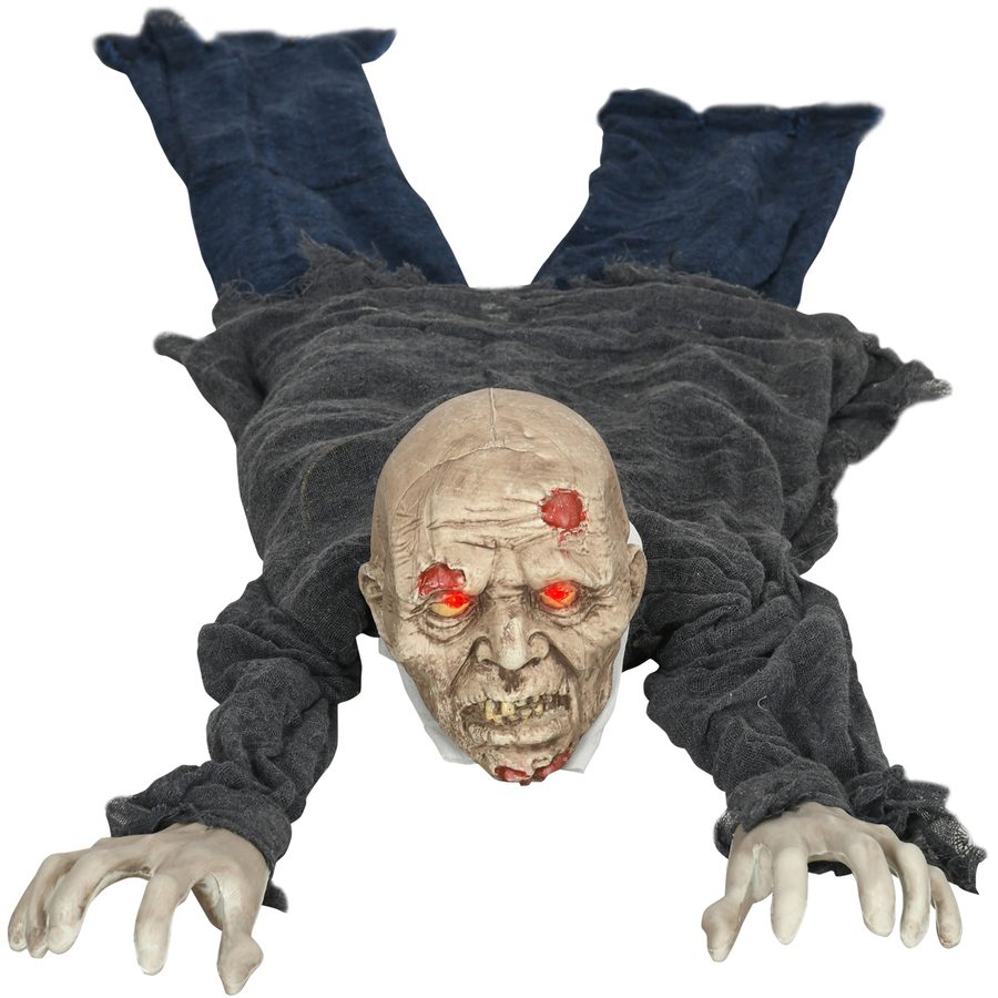HOMCOM Halloween-Dekoration Zombie Untoter, 1,40 m Lebensechte Größe Halloween-Zombie mit Rot Leuchtende Augen, Garten Dekoration mit Heul-Geräusch   Aosom von HOMCOM