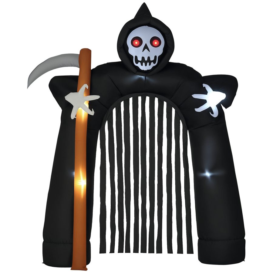 HOMCOM Halloween aufblasbarer Sensenmann-Torbogen 2,85 m Große Halloween-Deko mit LED-Beleuchtung, Partydekoration für Innen- & Außenbereiche   Aosom von HOMCOM