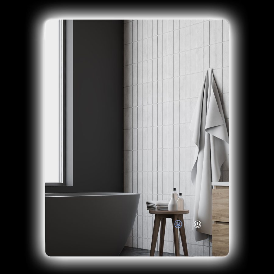 kleankin Rechteckiger LED-Badezimmerspiegel mit Beleuchtung - 80 x 60 cm - 3 Farben, einstellbare Helligkeit Touchschalter Antibeschlag-System weiß transparent   Aosom von Kleankin