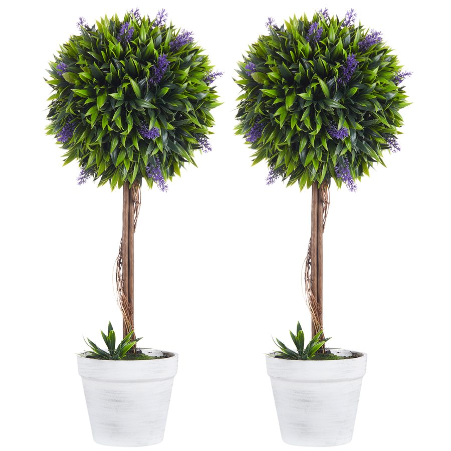 HOMCOM Kunstpflanze Lavendel 2er-Set Künstliche Pflanzen, 60 cm Zimmerpflanze im Topf, Kunstbaum mit Kunstmoos für Indoor, Outdoor   Aosom von HOMCOM