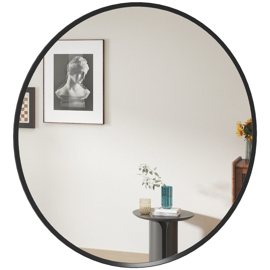 HOMCOM Wandspiegel 60 x 60 cm runder Badspiegel mit Alurahmen, Dekospiegel für Bad Wohnzimmer Flur Schlafzimmer schwarz   Aosom.de von HOMCOM