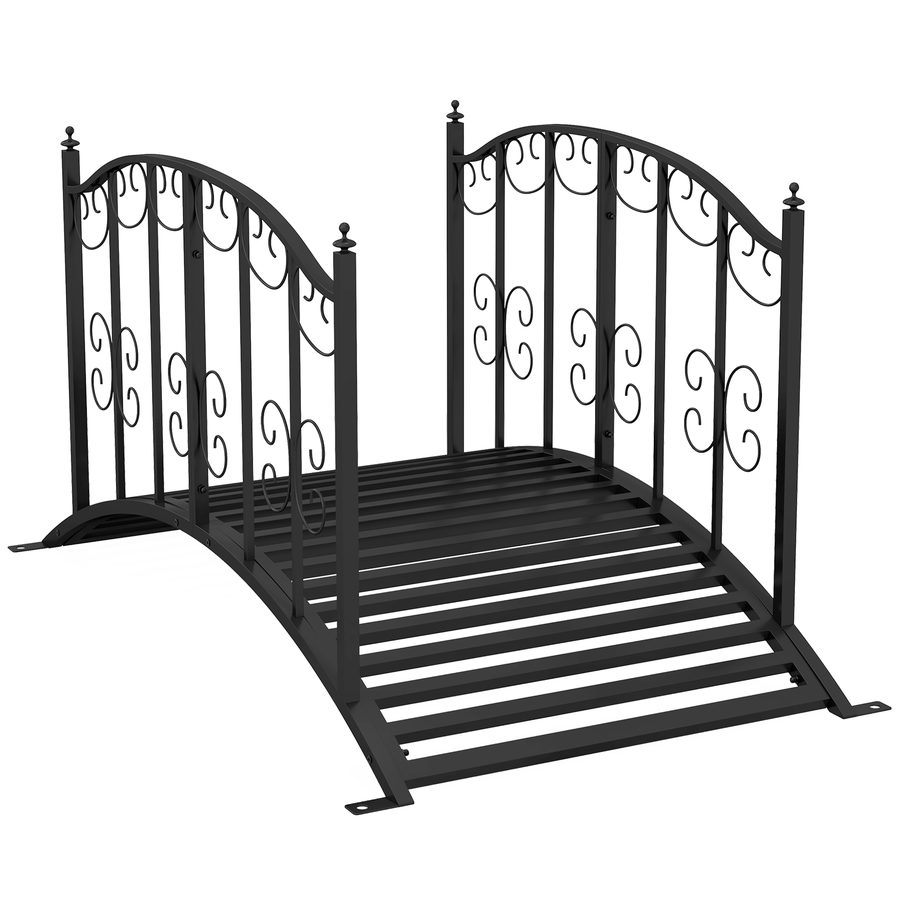 Outsunny Gartenbrücke Stahl 1,19 m Teichbrücke mit Geländer und Blumenmuster, Dekobrücke bis 120 kg für Balkon und Terrasse, Schwarz   Aosom.de von Outsunny