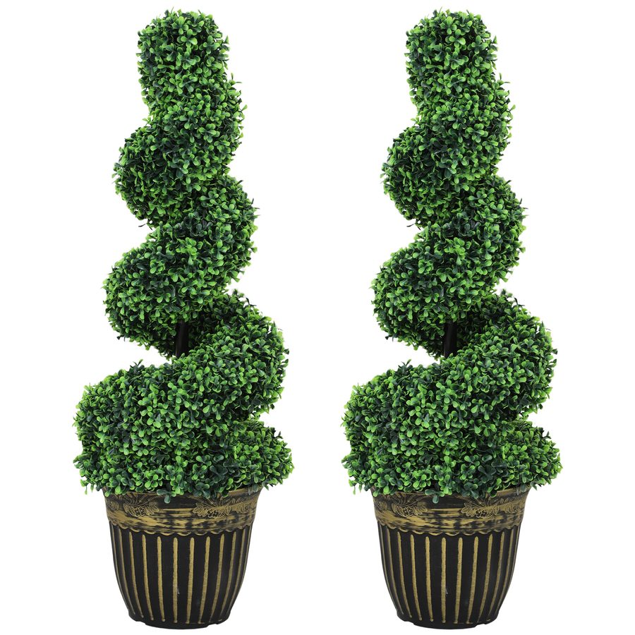 HOMCOM Künstliche Pflanzen 2er-Set UV-beständige Buchsbaum Zimmerpflanze 90 cm im Blumentopf für Indoor & Outdoor   Aosom.de von HOMCOM